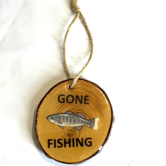 "Gone Fishing" 5 Rustic Wooden Pendant - HAND CRAFTED IN USA, NEW - Picture 11 of 15